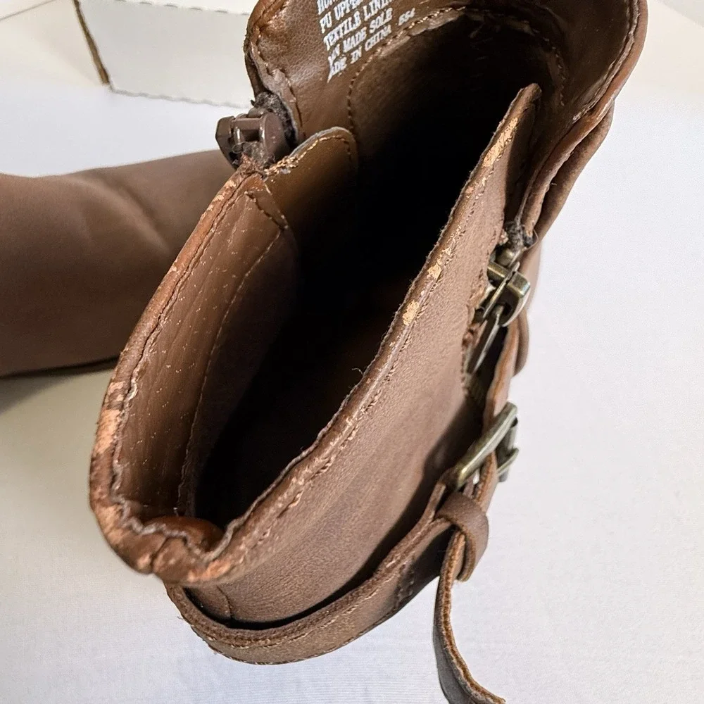 Madden Girl Hunttz Vegan Bootie Stacked Heel Side Zip Brown 6.5M Women/Teen